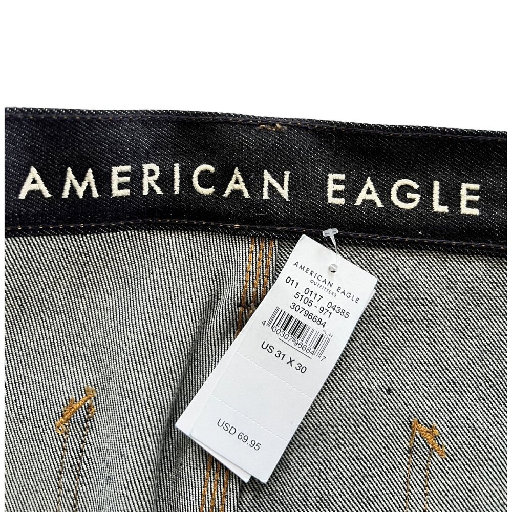 American Eagle AirFlex+ Slim Raw Hem Dark Wash Jeans 31x30 NWT - Picture 5 of 8